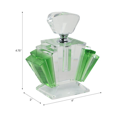 GREEN CRYSTAL PERFUME BOTTLE 4.75"