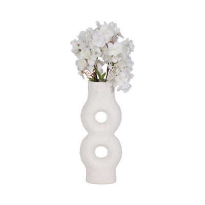 Cer, 13" Textured Stacked Circles Vase, White