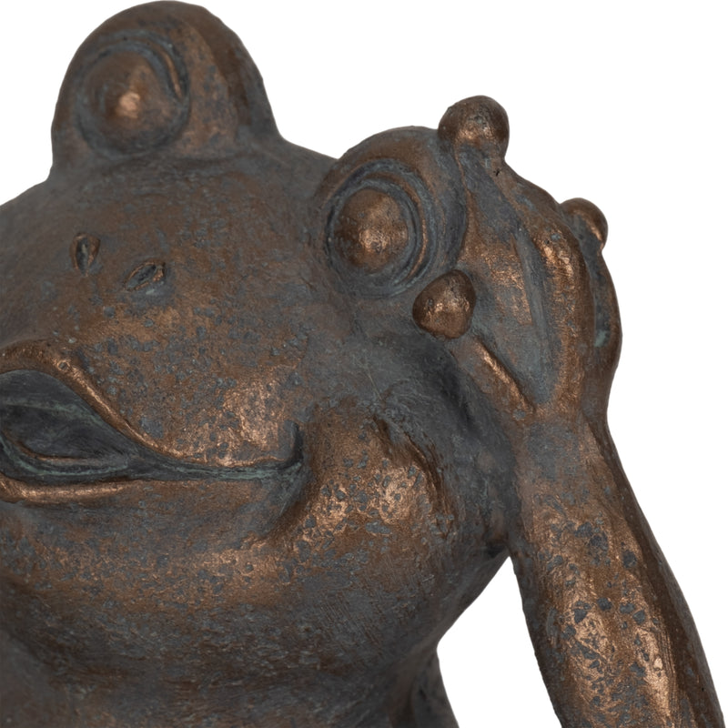 7" Frog With Solar Orb, Antique Copper