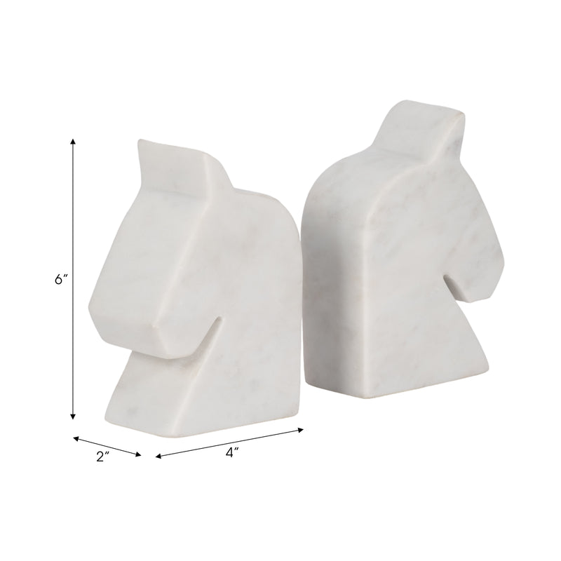 MARBLE, S/2 6" HORSE HEAD BOOKENDS, WHITE