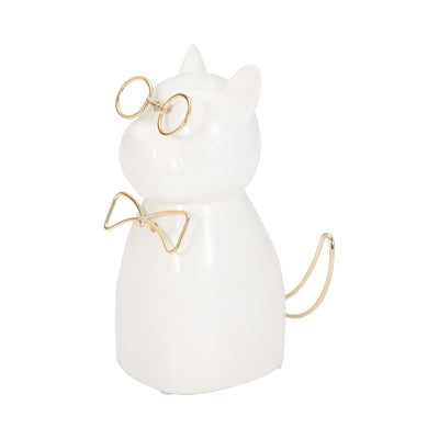 CER 6"H, PUPPY WITH GOLD GLASSES AND BOWTIE, WHT