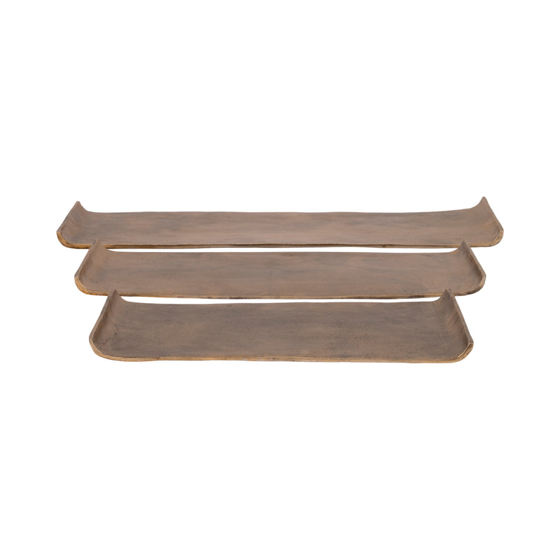 S/3 20/24/30" Rectangular Curled Trays, Antiqued G