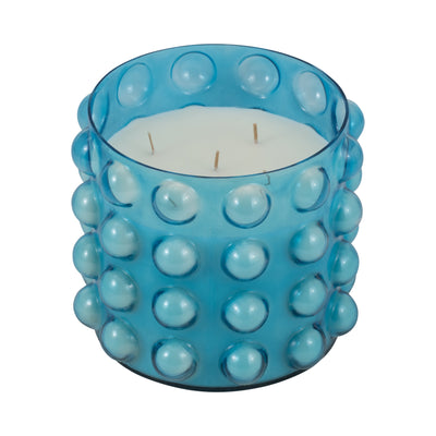 Glass, 9" 81 Oz Bubble Candle, Blue