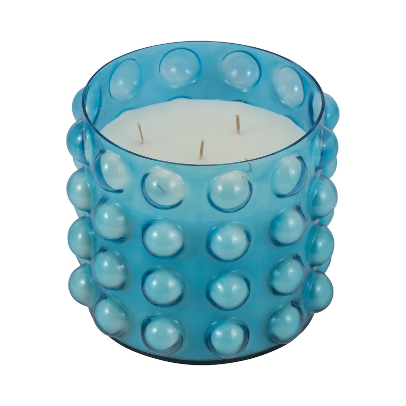 Glass, 9" 81 Oz Bubble Candle, Blue