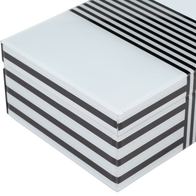 WOOD, S/2 8/11" STRIPED BOXES, BLACK/WHITE