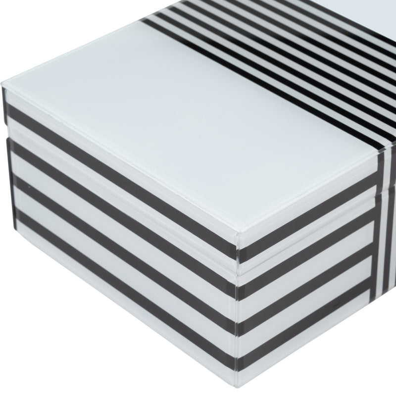 WOOD, S/2 8/11" STRIPED BOXES, BLACK/WHITE