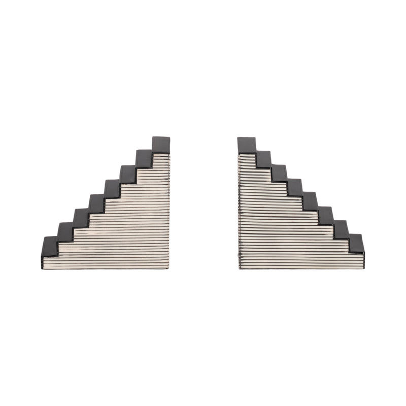 S/2 6" Striped Steps Bookends, Black/white