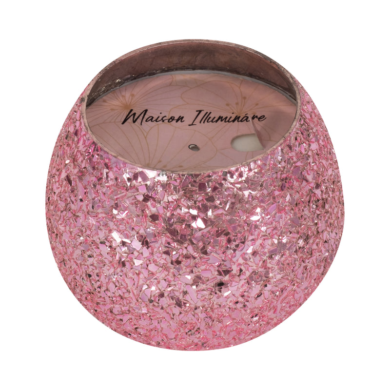 Glass, 4" 11 Oz Crackled Scented Candle, Pink