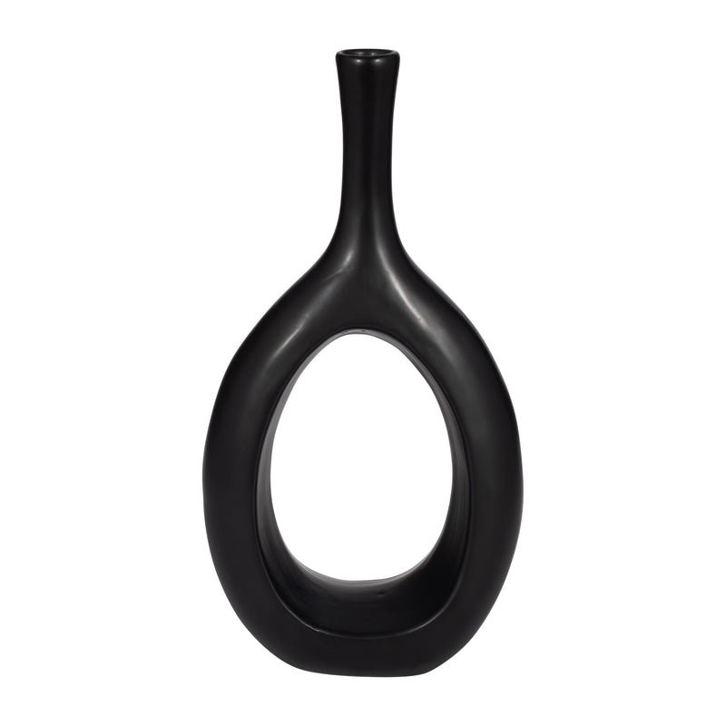 CER, 12" CURVED OPEN CUT OUT VASE, BLACK