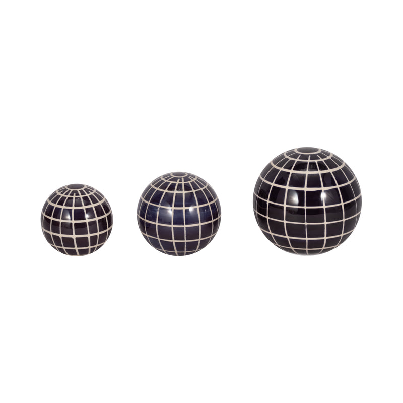 CER, S/3 CHECKERED ORBS, 4/5/6" BLUE