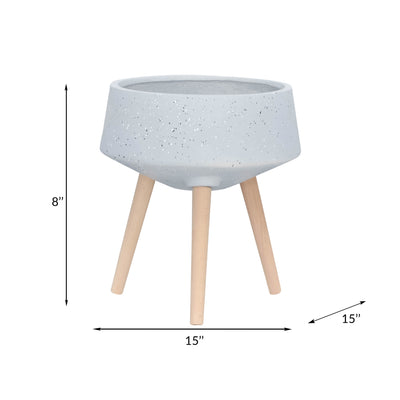 S/2 11/15" TERRAZZO PLANTER W/ WOOD LEGS,  GRAY