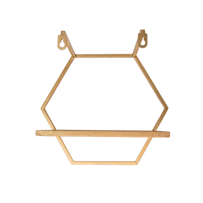 S/3 METAL/WOOD HEXAGON WALL SHELVES, GOLD