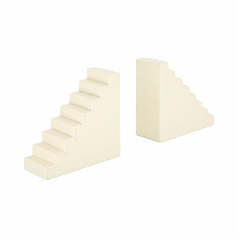 Resin, S/2 6" Steps Bookends, Ivory