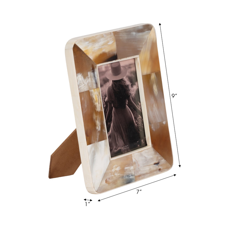 4x6 Curved Edge Horn Photo Frame, Tan Multi