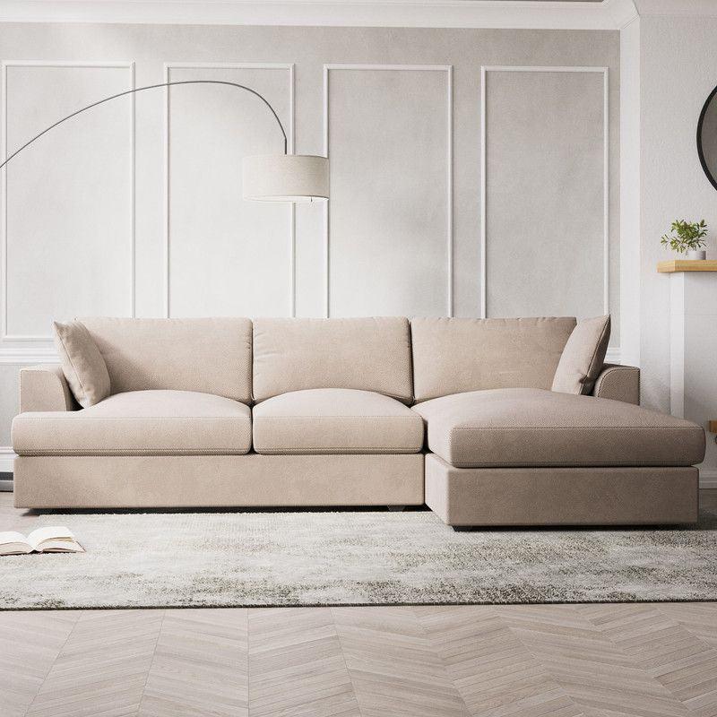 Chic Beige Linen L-Shaped Sofa - 240x150x45x85 cm - Swedish Wood By Alhome