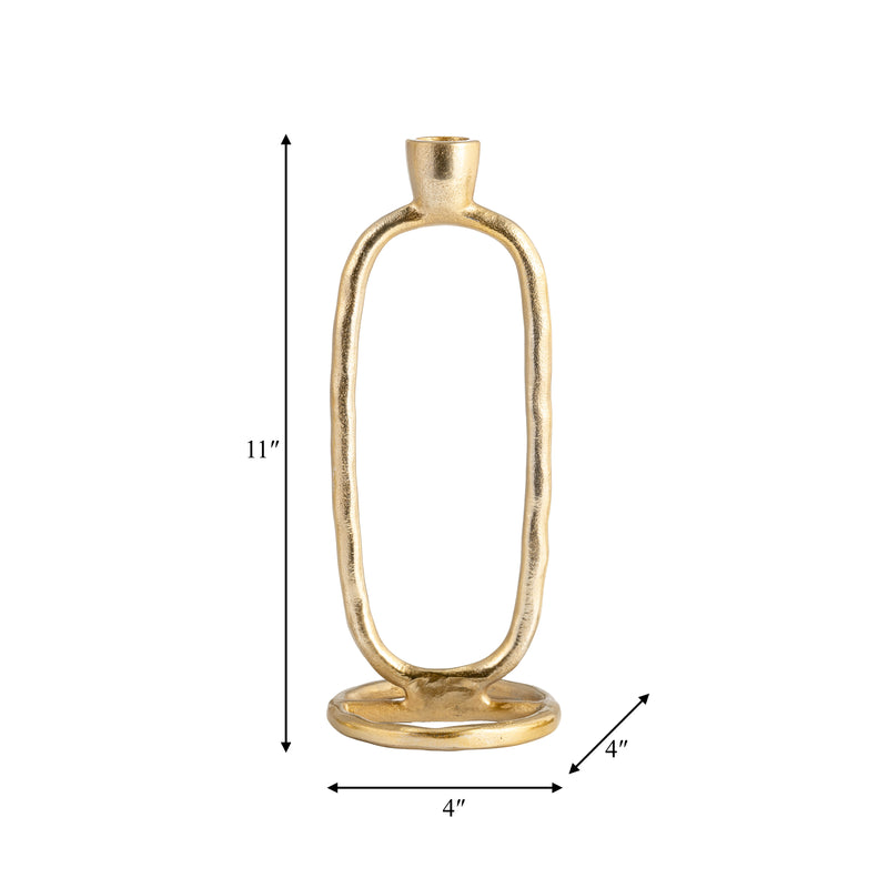 METAL, 11" OPEN OVAL TAPER CANDLEHOLDER, GOLD