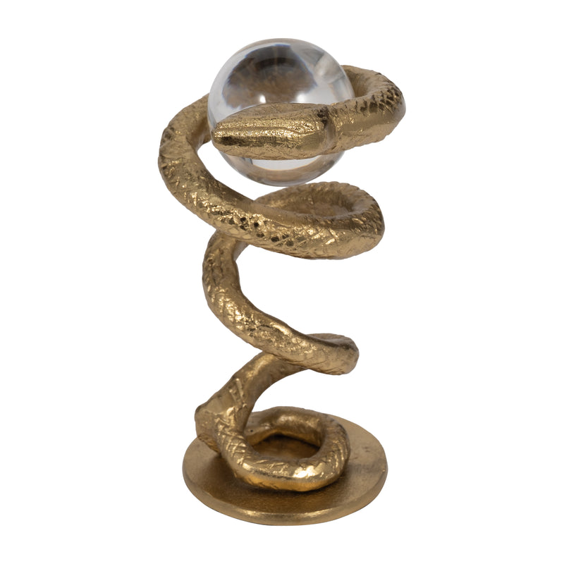 Metal, 7" Snake Coil W/ Acrylic Ball, Gold