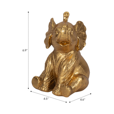 7" Sitting Elephant, Gold