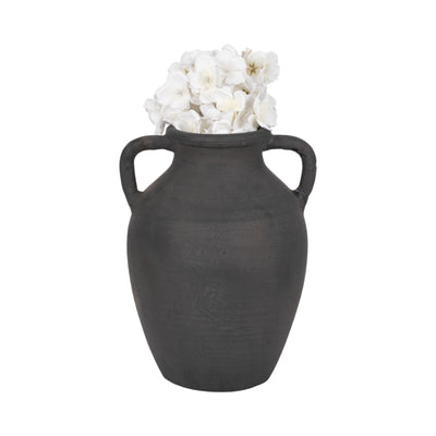 TERRACOTTA, 13" VASE WITH HANDLES, BLACK