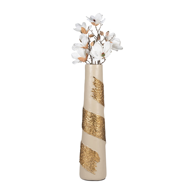 Glass, 26" Aluminum Wrapped Vase, White/gold