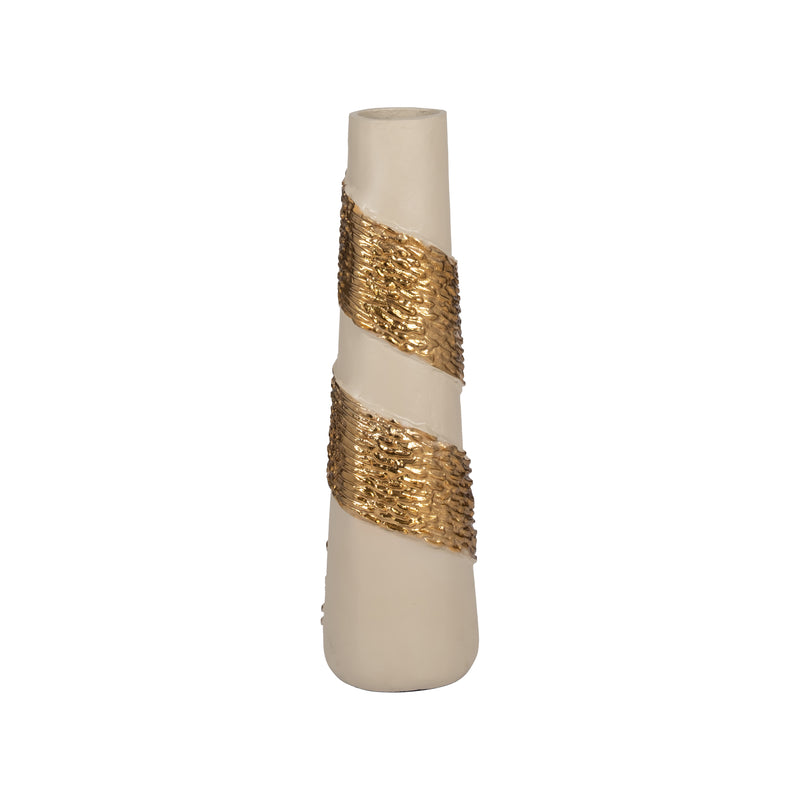 Glass, 18" Aluminum Wrapped Vase, White/gold