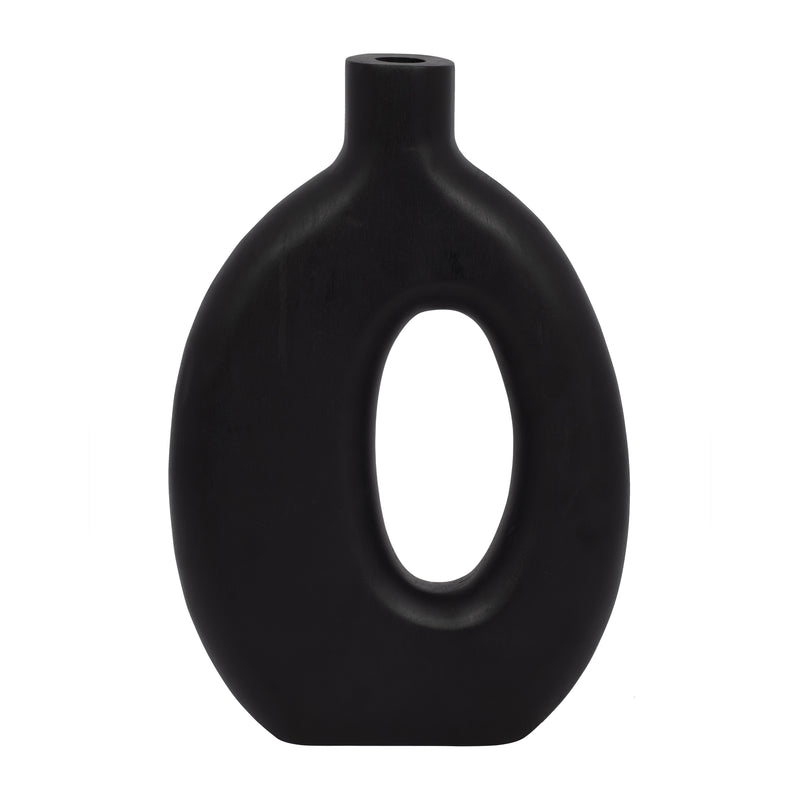 Wood, 14"H Cut-Out Vase, Black