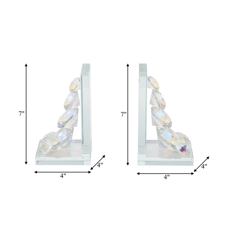 S/2 CRYSTAL DIAMOND BOOKENDS, RAINBOW