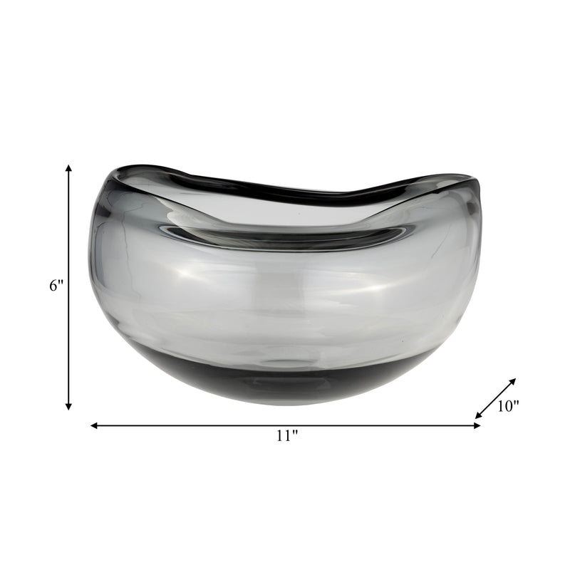 GLASS, 10"D IRREGULAR SHAPE BOWL, SMOKE