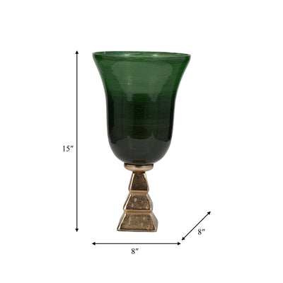 GLASS, 15" 5TH AVE VASE ON STAND, GREEN/GOLD