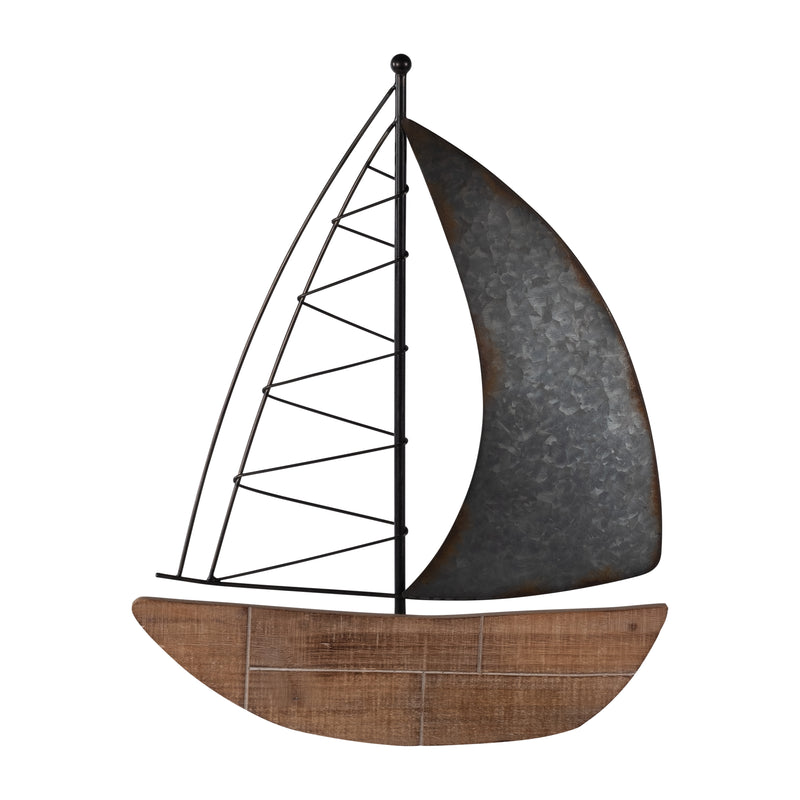 METAL, 19"H BOAT WALL DECO, BROWN