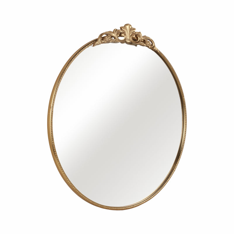 36" Fleur Applique Round Mirror, Gold Wb