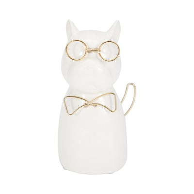 CER 6"H, PUPPY WITH GOLD GLASSES AND BOWTIE, WHT