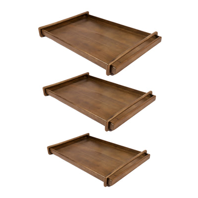 S/3 18/22/26" Kazu Wood Trays, Brown