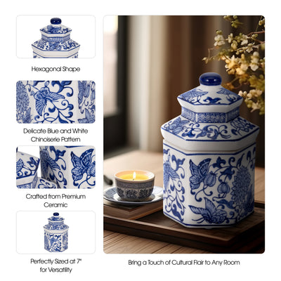 7" 6oz Sandalwood Myrrh Chinoiserie Cndle,blu/wht