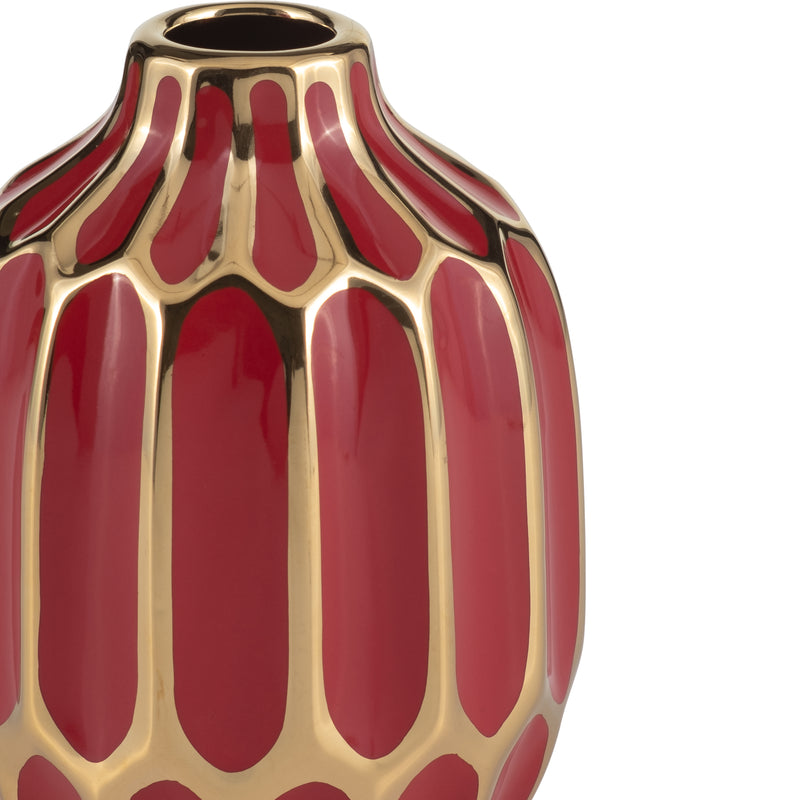 CERAMIC VASE 8", WHITE/GOLD