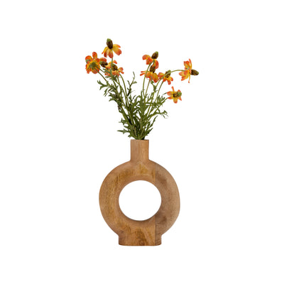 WOOD, 10"H DONUT SHAPED VASE, BROWN