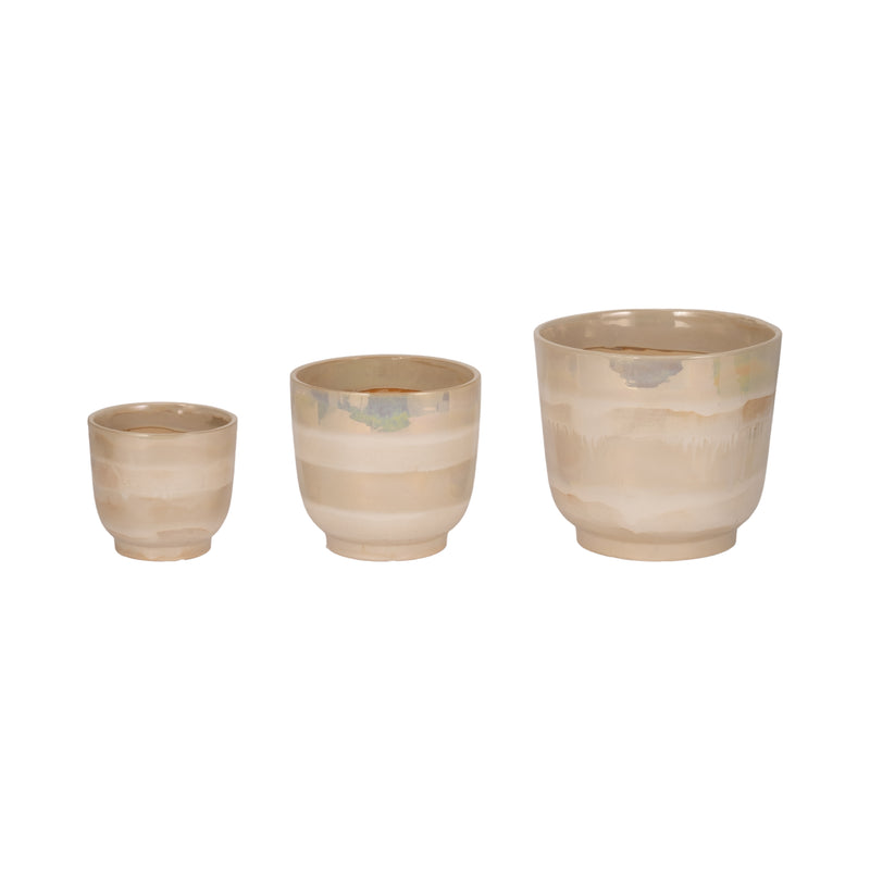 S/3 6/8/10" Reactive Luster Planters, Ivory