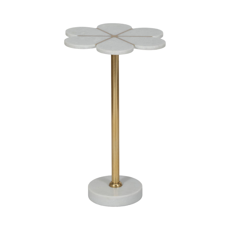 24" Marble Flower Accent Table, White/gold