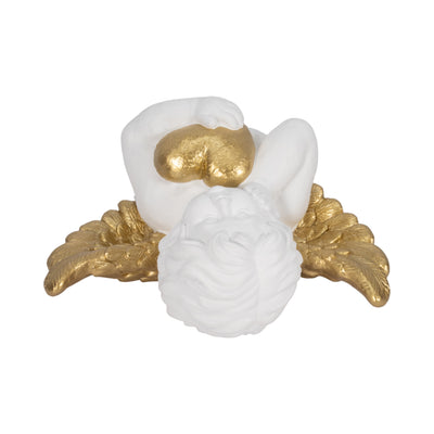 15" Garden Cherub With Heart, White/gold