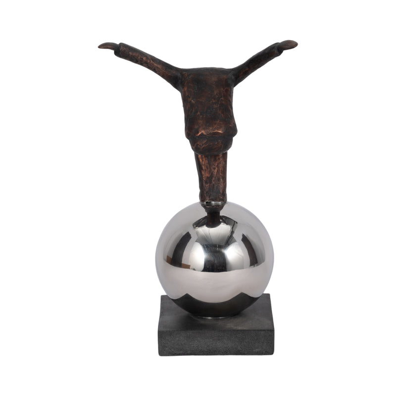 METAL 12" BALANCING MAN ON SPHERE, BRONZE