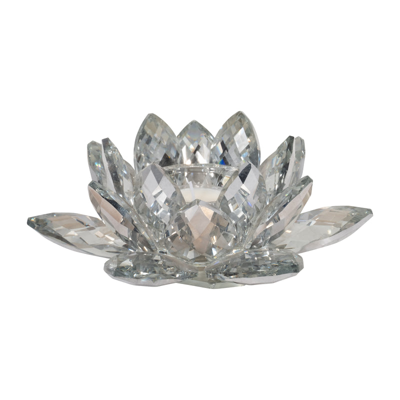 SILVER CRYSTAL LOTUS CANDLE HOLDER 8.