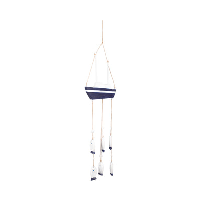 WOOD, 30" SAILBOAT W/ HANGING FISH, MULTI