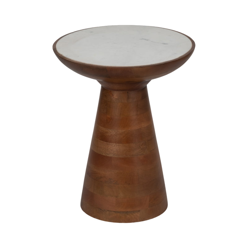 20" Wood Accent Table Marble Top, Natural/white