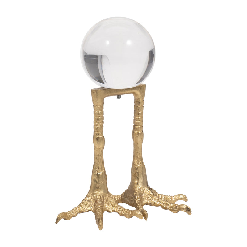 Metal, 8" Bird Feet Holding Acrylic Ball, Gold