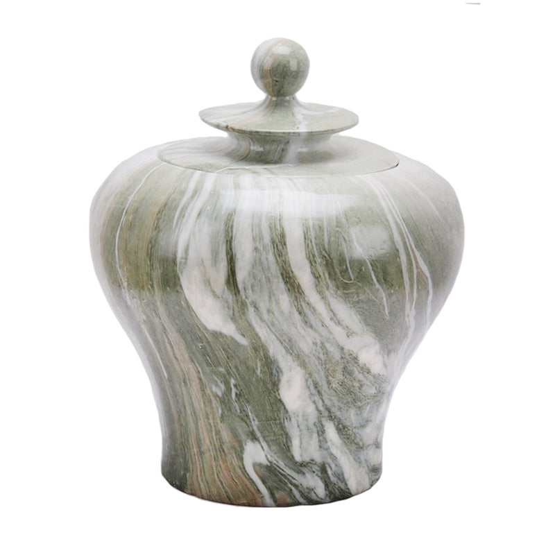 Ceramic Temple Jar, Green Marble