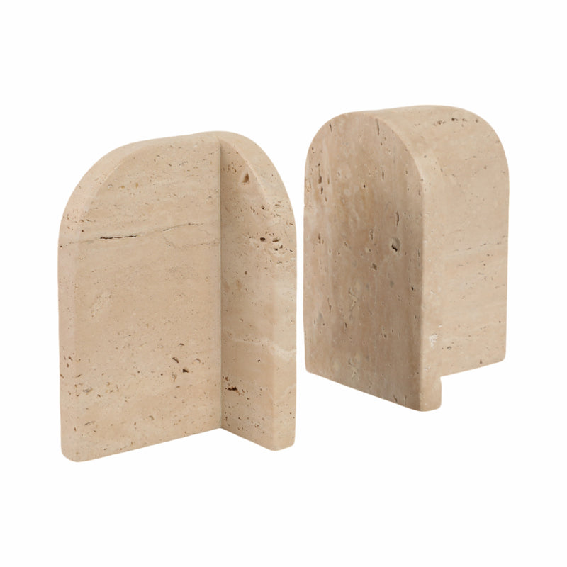 S/2 6" Arched Travertine Bookends, Tan