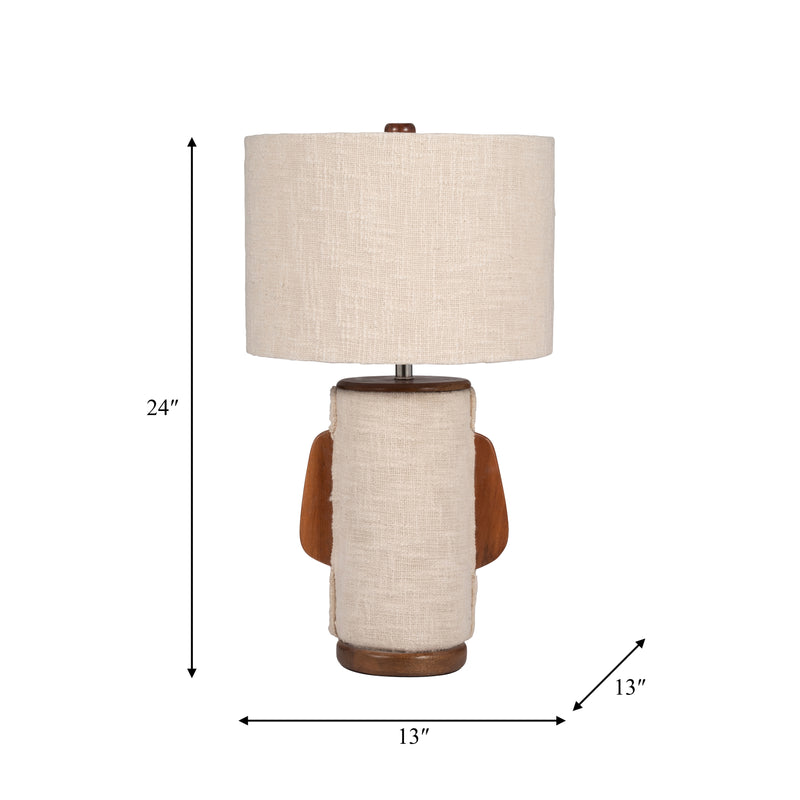 24" Ecomix Fabric Lamp With Wood, Ivory