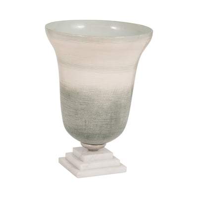 GLASS, 14" VASE ON MARBLE BASE, SAGE/IVORY KD