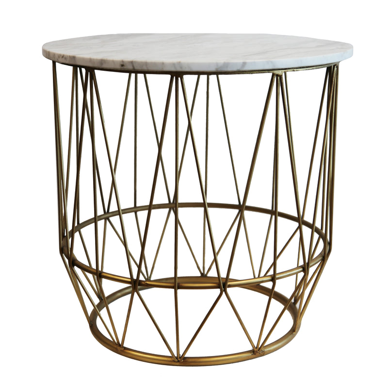 Metal & Faux Marble Accent Table, White