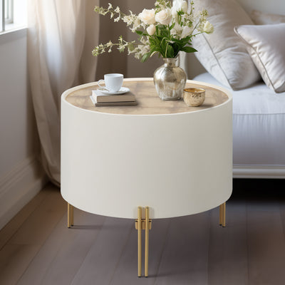 WOOD,24" GOLD LEAF TOP SIDE TABLE, WHT/GLD